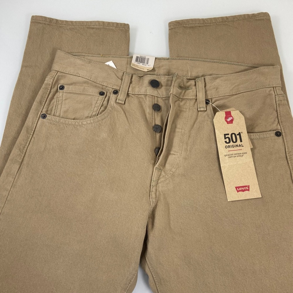 Levis 501 Original Mens Jeans Size 28x32‎ Straight Leg Button Fly Khaki Tan New